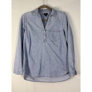 J.Crew Chambray Popover Shirt Women XS Blue Excellent Long Sleeve Cotton Pocket